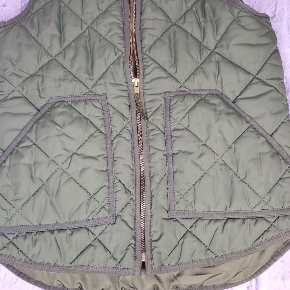J. Crew Mercantile Womens Quilted Puffer Vest Sz XS Olive Green Full Zip VGC - Picture 9 of 10